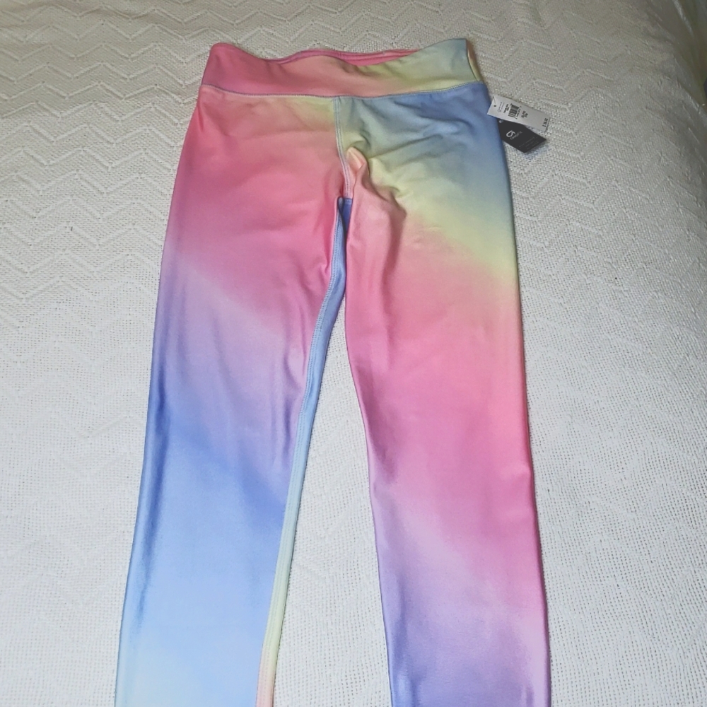 Gap Fit Girls 12 XLg Pastel Pink Blue Yellow Rainbow Ombre Leggings Yoga Pants